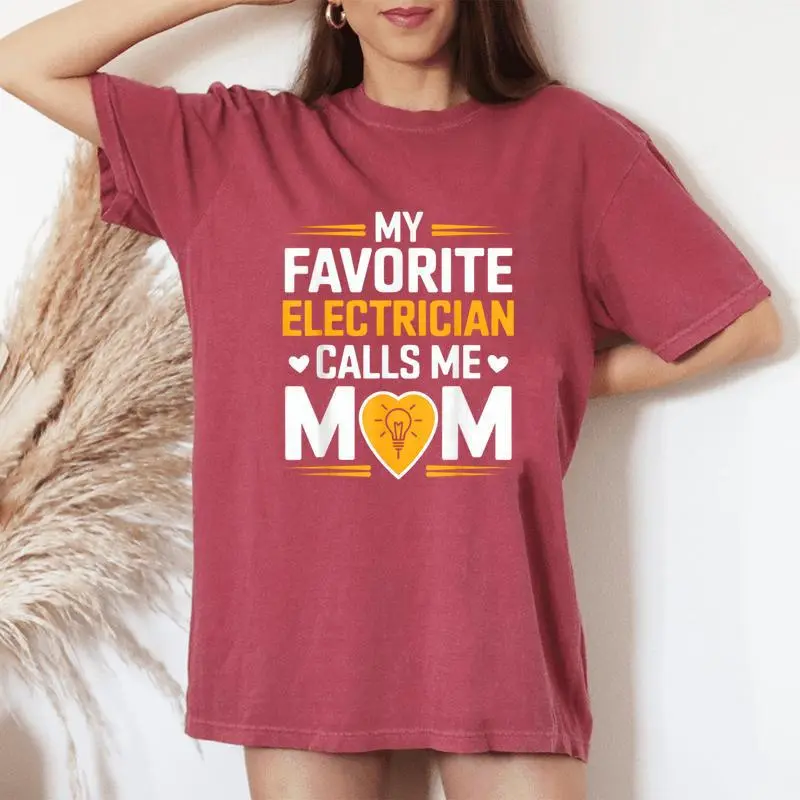 My Favorite Electrician Calls Me Mom Heart Women's Oversized Comfort T-Shirt