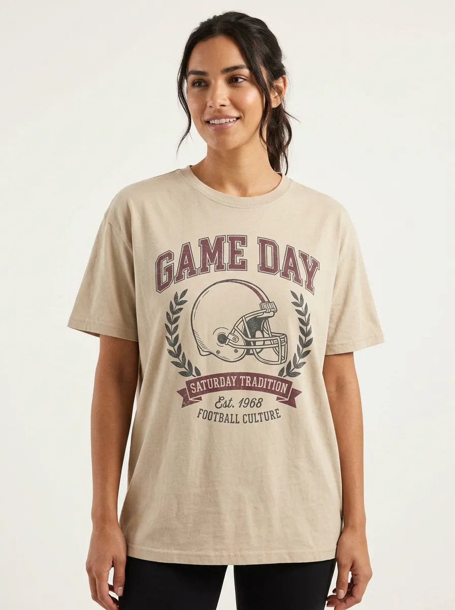 Women's Football Lover Game Day Helmet Graphic T-shirt