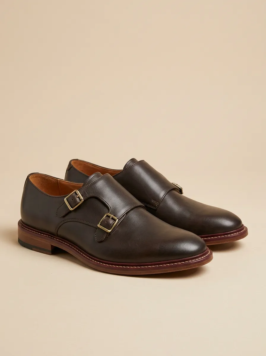 Men's Classic Business Leather Double Monk Strap Shoes