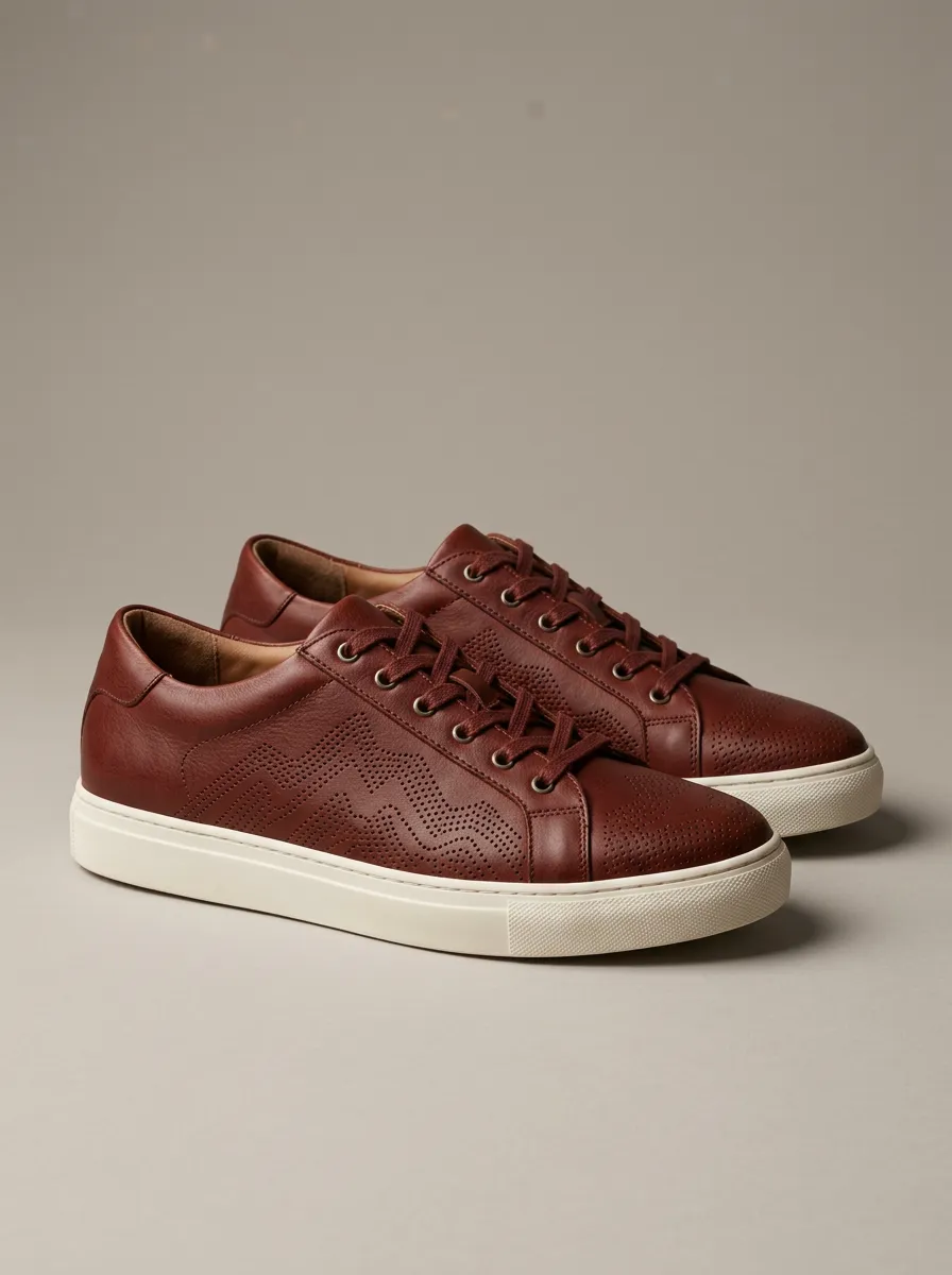 Men's Leather Zigzag Perforated Casual Shoes