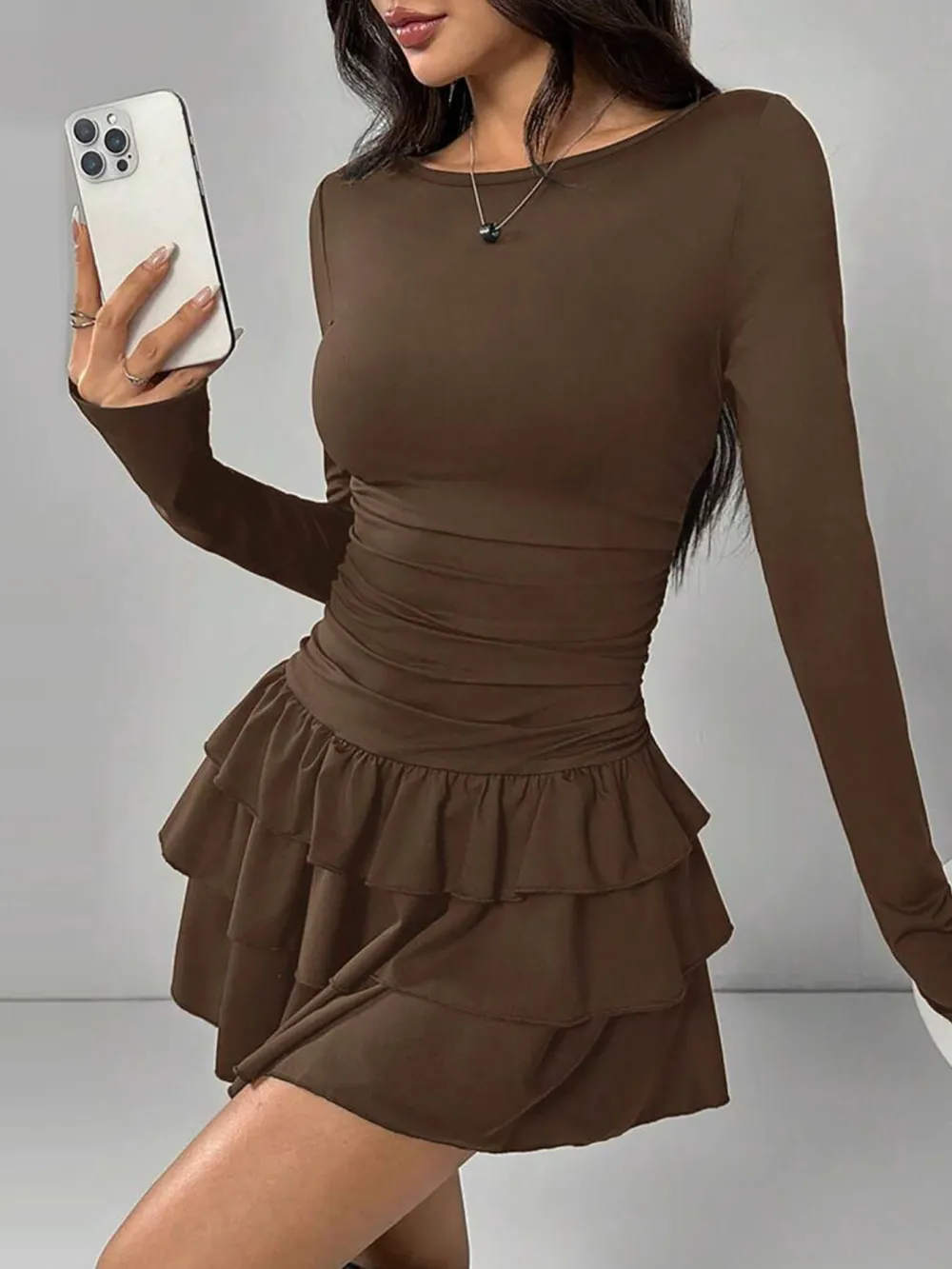 Tiered Long-Sleeve Mini Dress