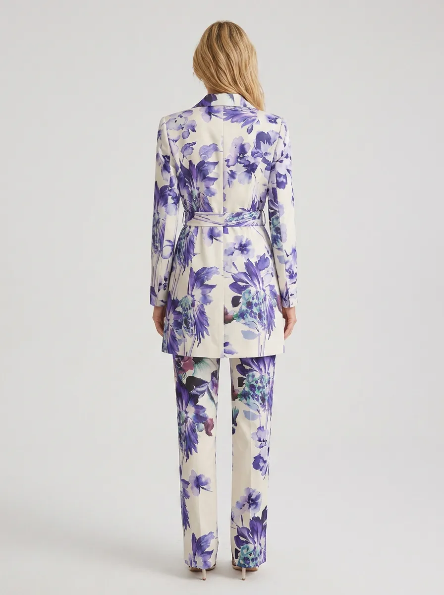Women's Floral Lover Purple Watercolor Printed Blazer Jacket