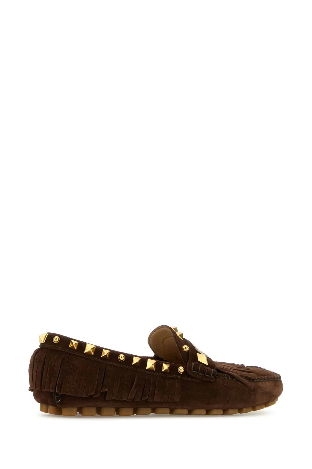 Fringed Studded Split Leather Loafers