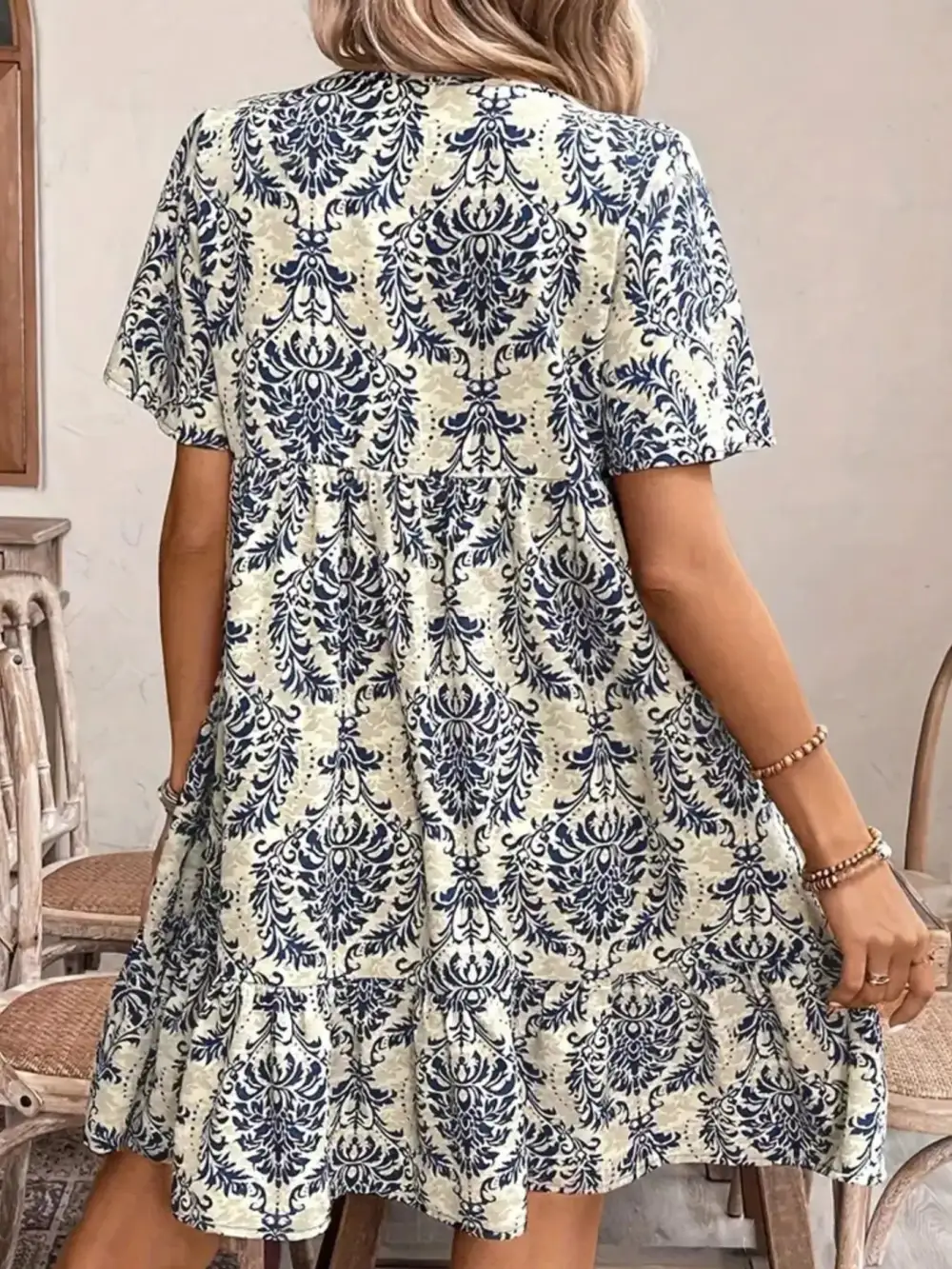 Comfort Fit Printed Short Sleeve Mini Dress