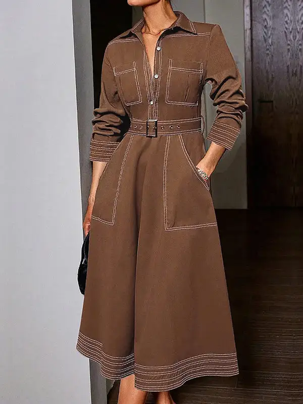 Elasticity Buttoned Long Maxi Dress