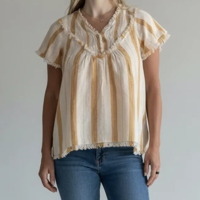 Short Sleeve Raw Edge Blouse