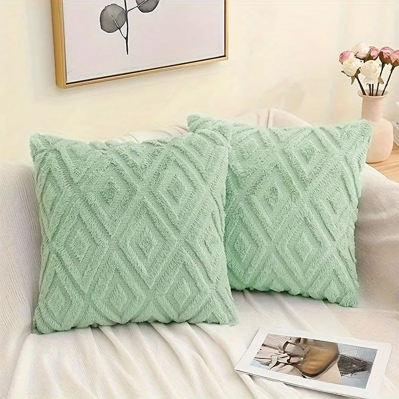 2 Pcs Diamond Pattern Plush Cushion