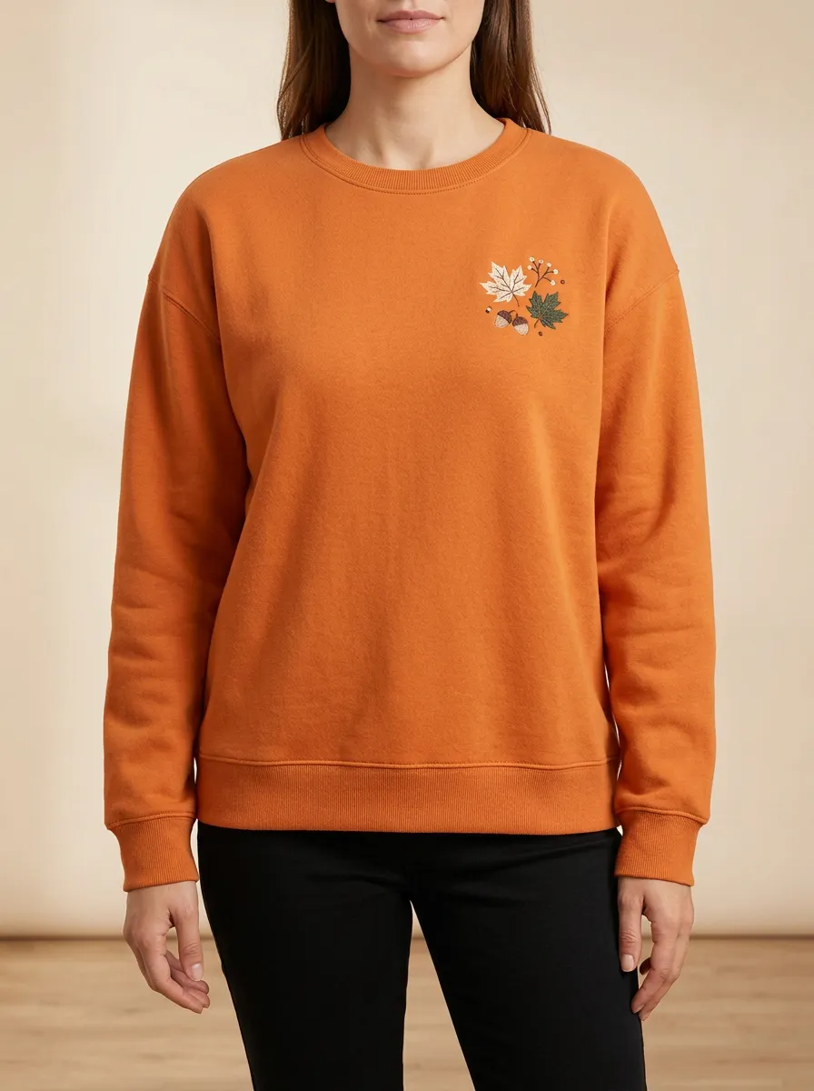 Soft Profile Maple-Leaf Printed Acorn Graphic Sweatshirt