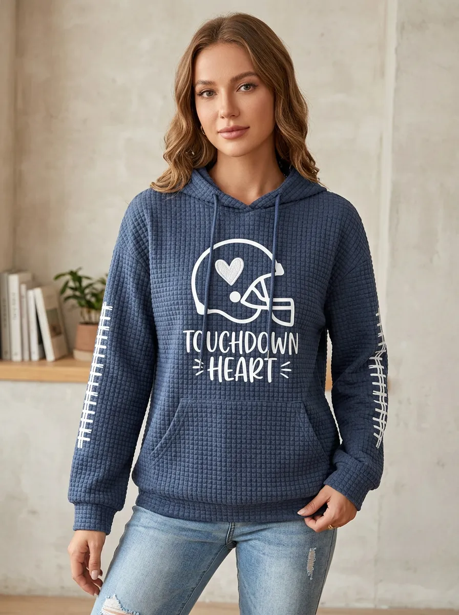 Women's Sport Inspired Gridiron Heart Helmet Ball Graphic Hoodie
