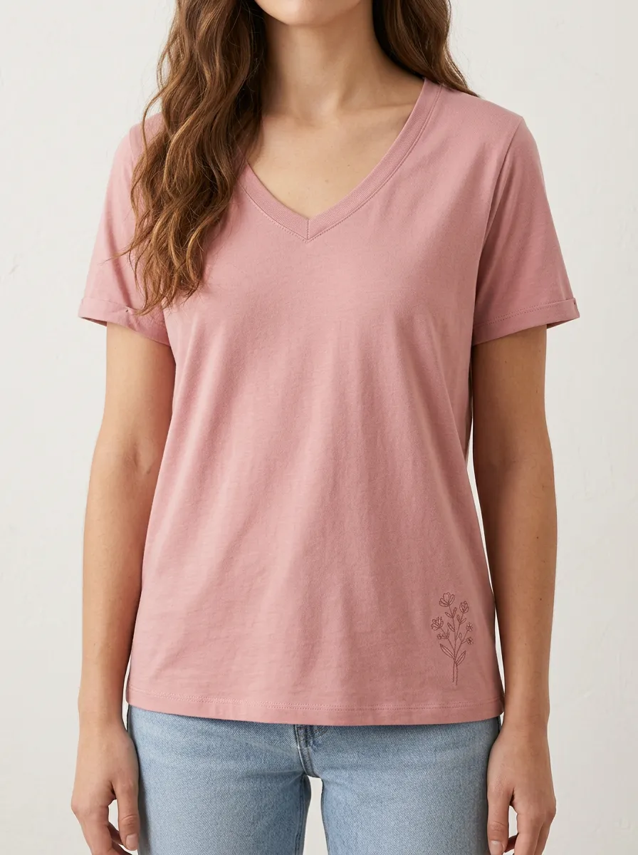 Women's Minimalist Floral Botanical Printed V-neck T-shirt