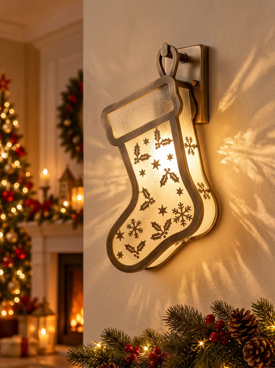 Snowflake Holly Christmas Wall Light