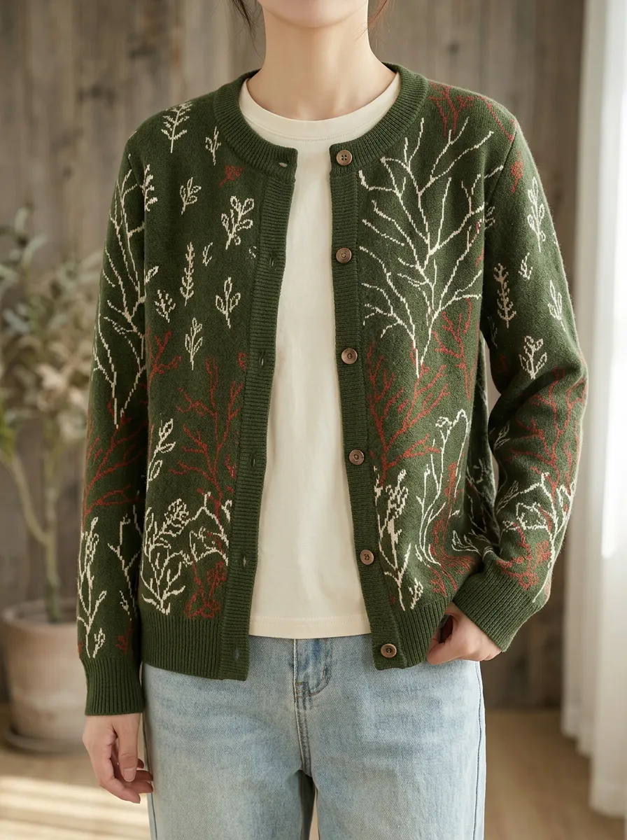 Women's Forest Nature Lover Tree Branch Pattern Printed Cardigan