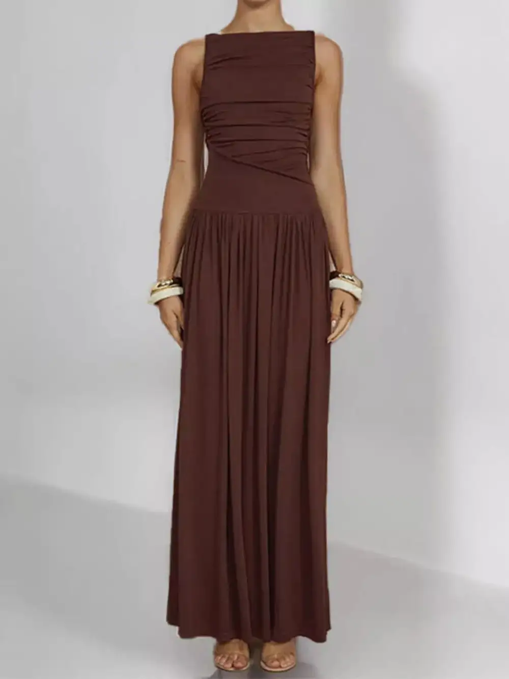 Full Size Ruched Sleeveless Maxi Dress Plus Size