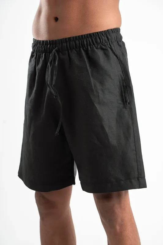 Black Linen Blend Pull On Shorts