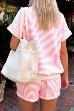 Refined Striped Tee and Shorts Matching Set