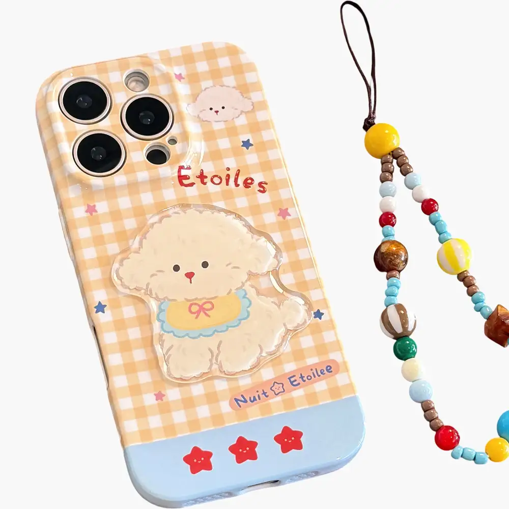 Puppy Dog Wrist Strap Beaded Wristlet Phone Case