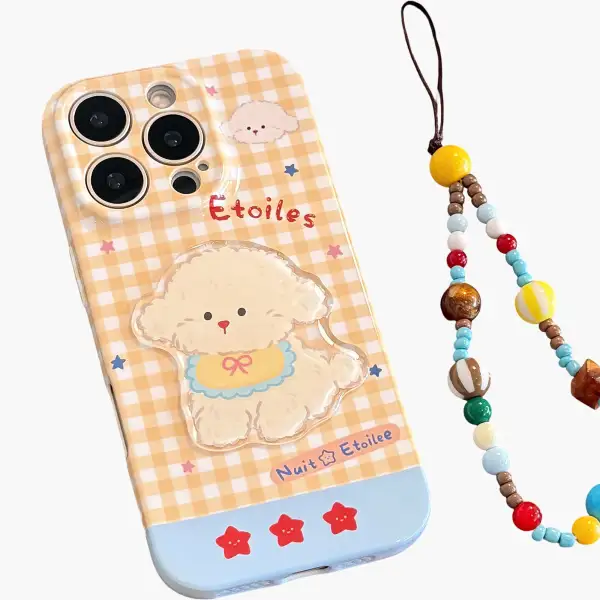 Puppy Dog Wrist Strap Beaded Wristlet Phone Case