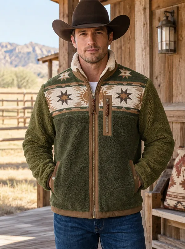 Prairie Ridge Aztec Star Artwork Men's Western Fleece Jacket