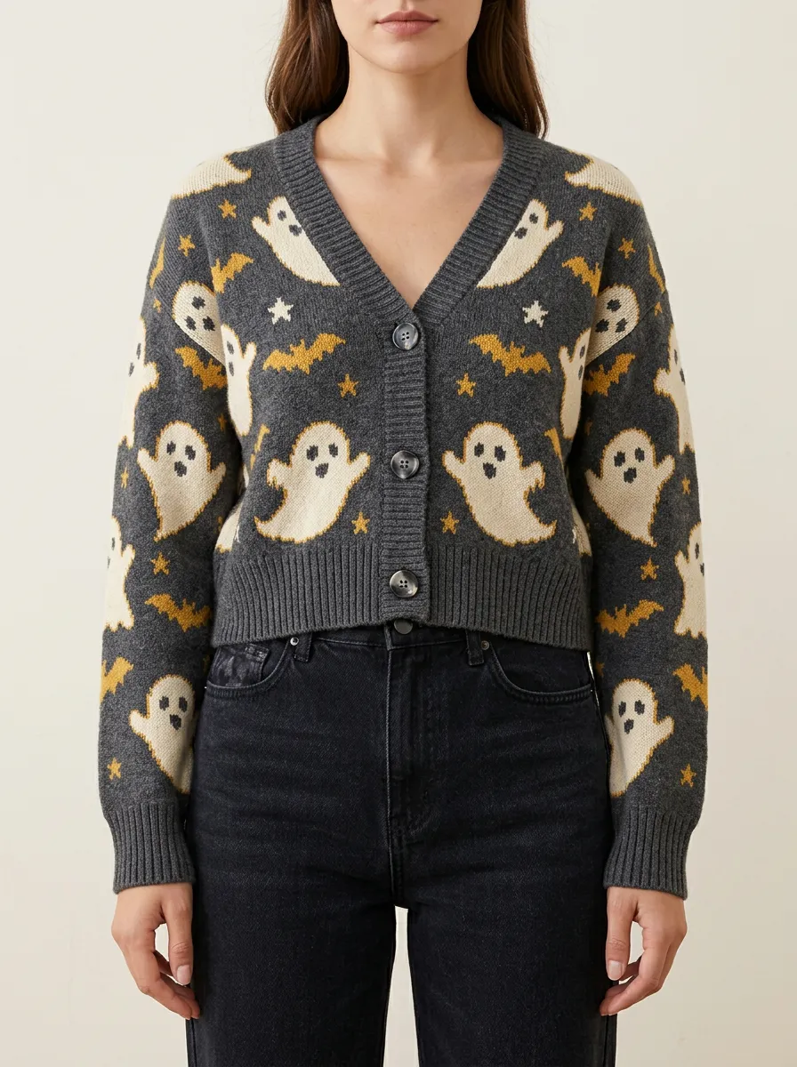 Women's Ghost Bat Star Halloween Print Cardigan