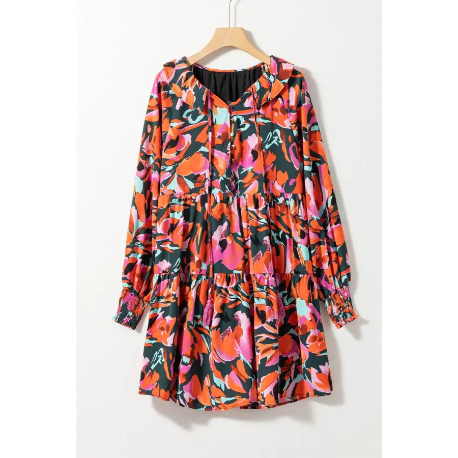 Tie Neck Lantern Sleeve Mini Dress