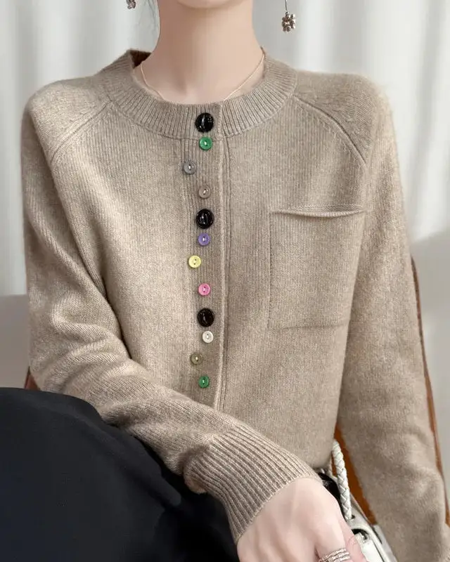Merino-Wool Wool Crew-Neck Cardigan