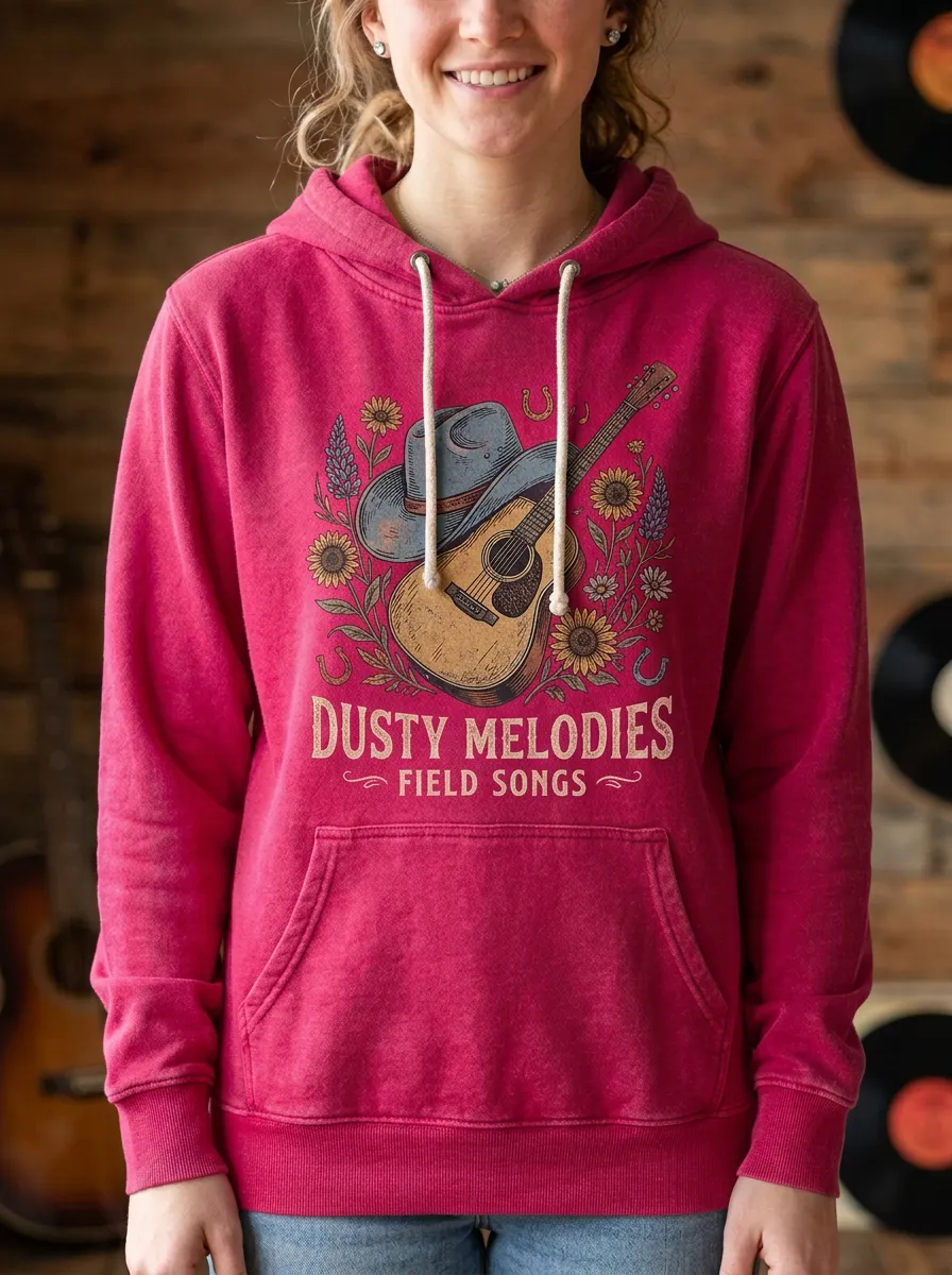 Campfire Country Music Guitar Cowboy Hat Pullover Hoodie