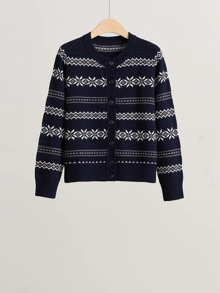 Merino-Wool Wool Crew-Neck Cropped Cardigan