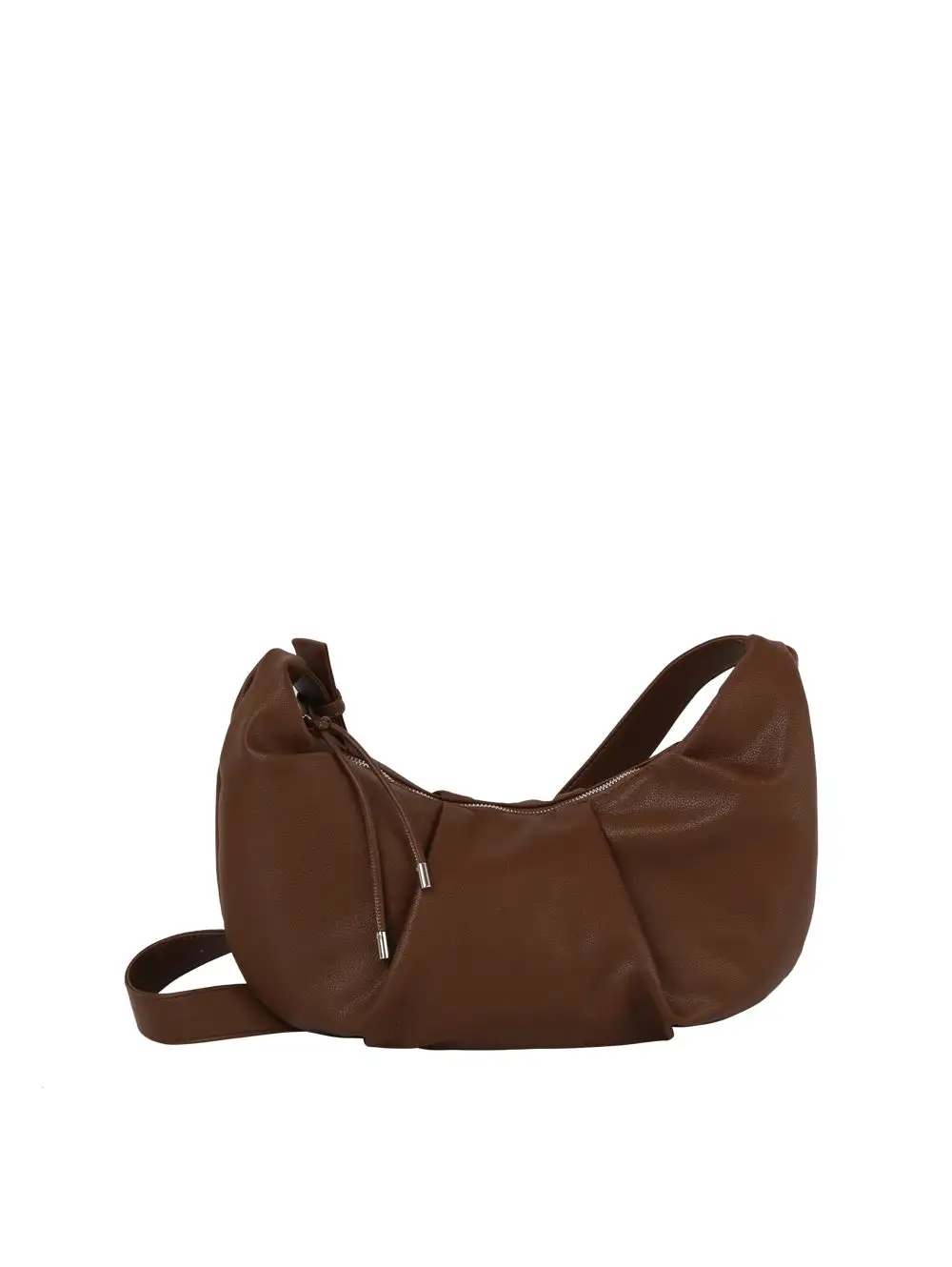 Modern Detail Pocketed Pleated Faux Leather Hobo Shoulder Bag