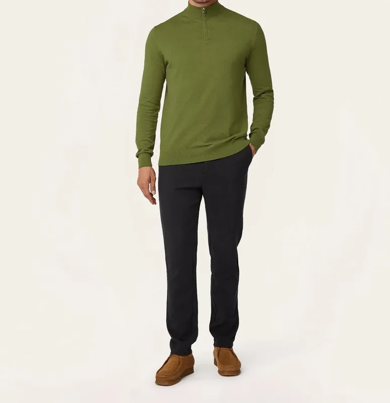 Soft Wool-Blend Half Zip Olive
