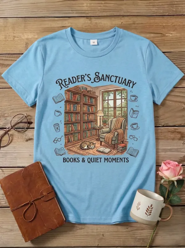 Book Lover Library Cat T-Shirt