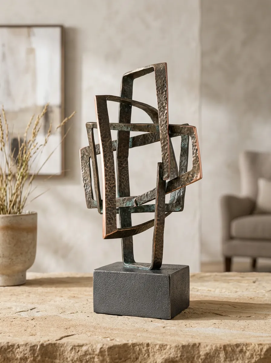 Modern Abstract Geometric Metal Sculpture Table Ornament
