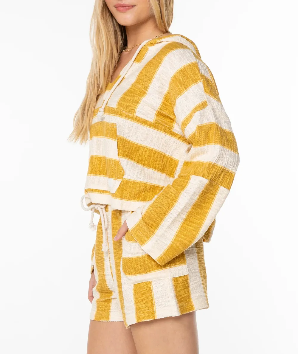 Coarse Striped Hooded Pure Cotton Sweatshirt