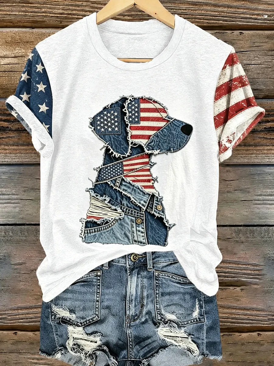 Women's casual American 250th anniversary celebration animal print short sleeved T-shirt