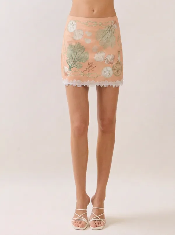 Women's Nautical Beach Lover Seashell Coral Printed Mini Skirt