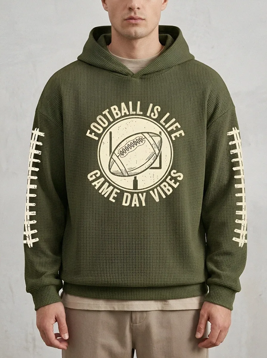 Men's Football Life Game Day Vibes Printed Waffle Hoodie