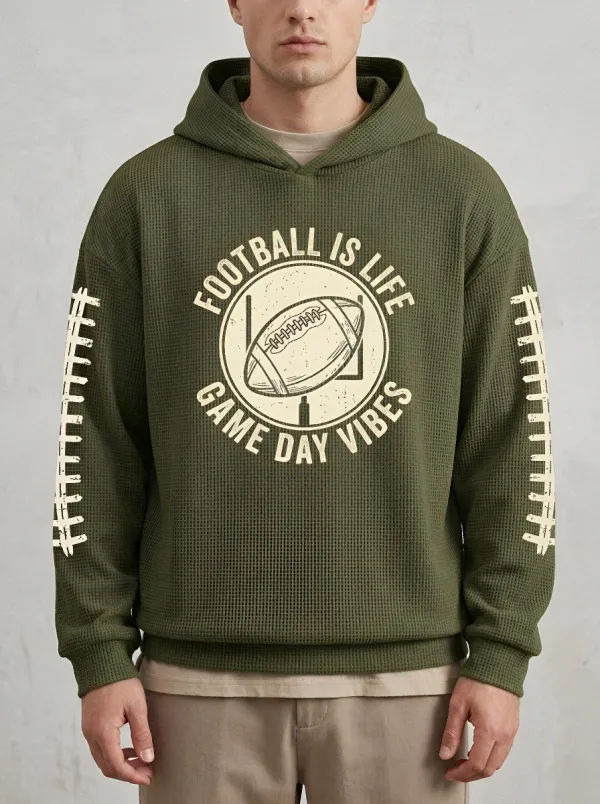 Men's Football Life Game Day Vibes Printed Waffle Hoodie