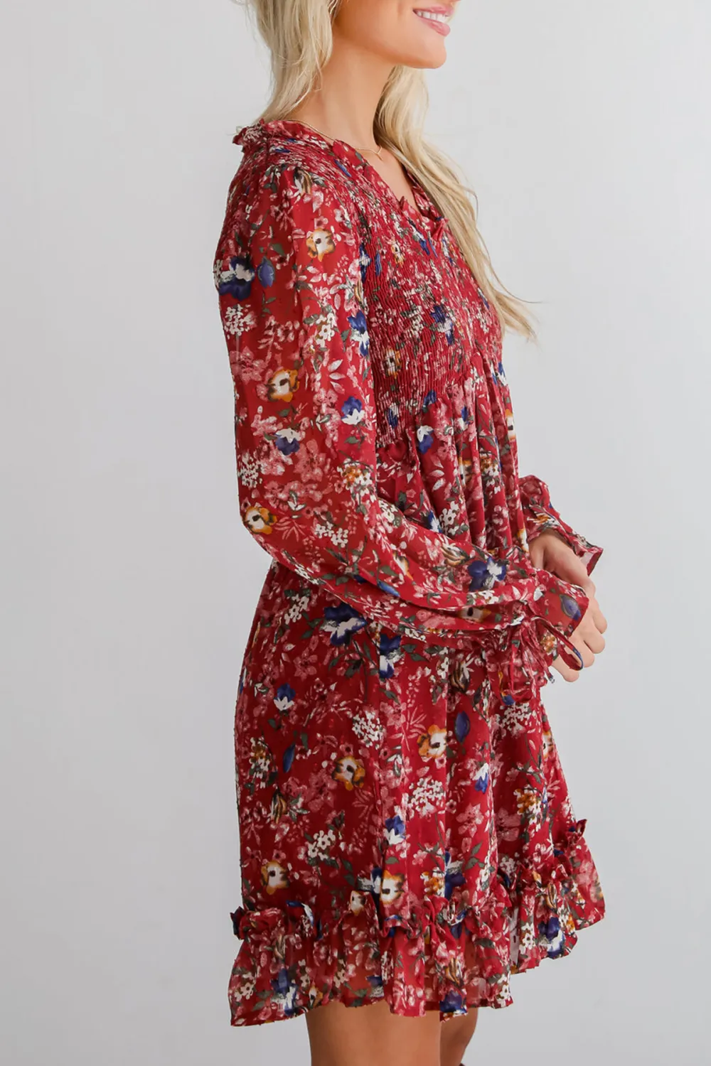 Burgundy Floral Mini Dress