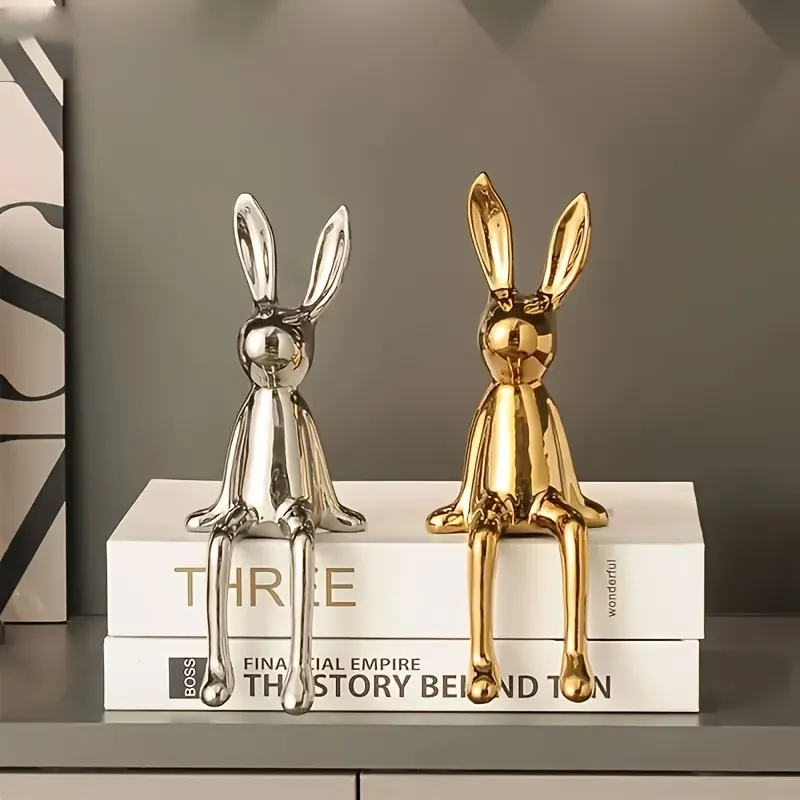 Metallic Rabbit Shelf Decor