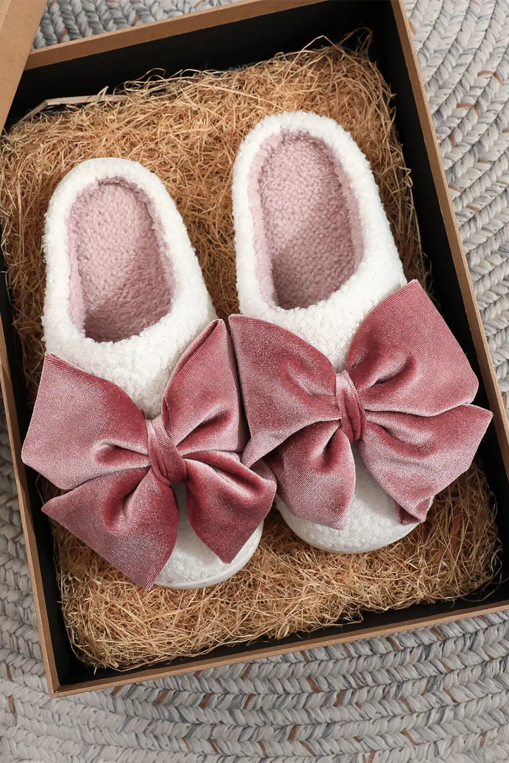 Ribbon Bow Plush House Slippers
