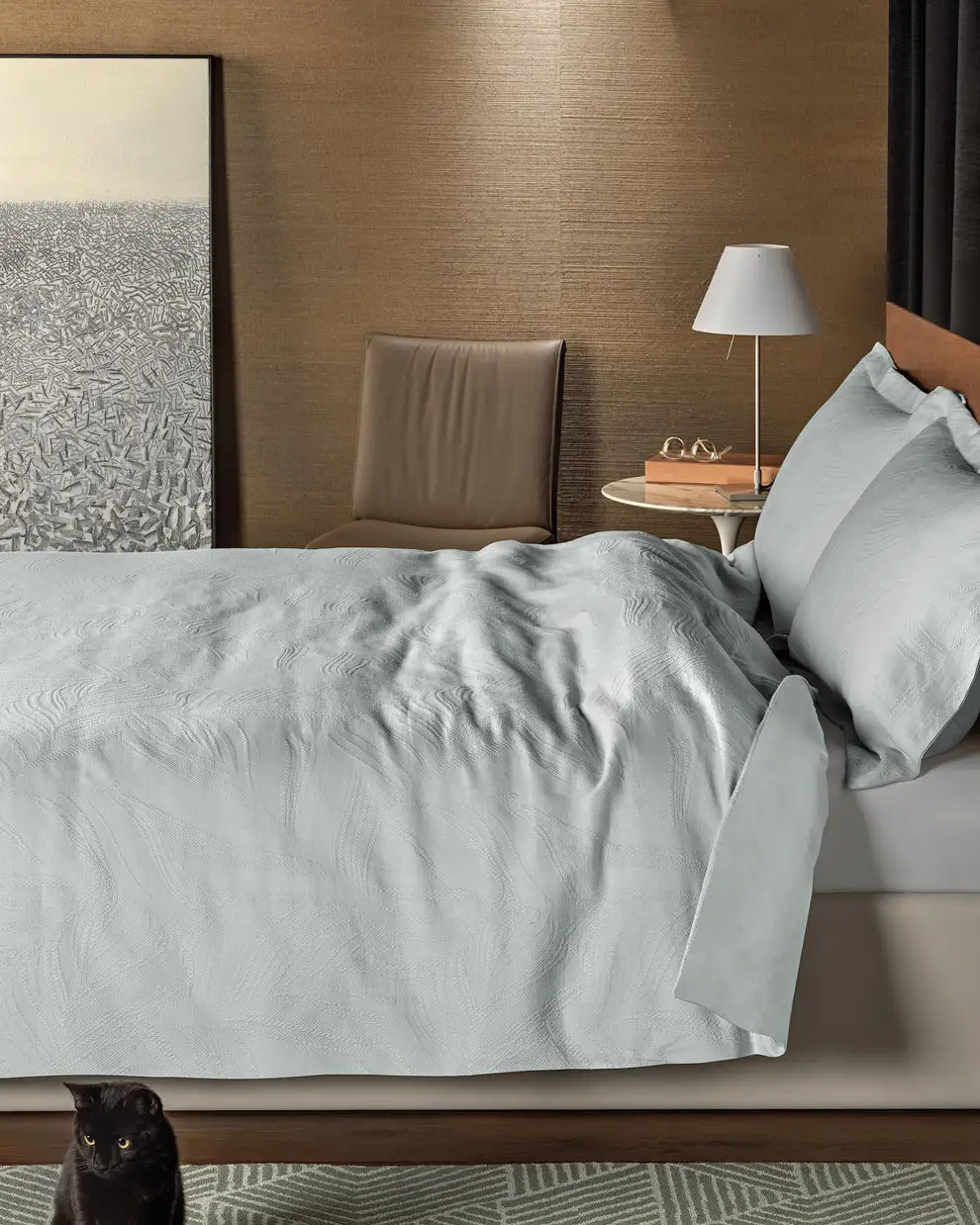 Modern Bedroom Woven Leaf Linen Duvet Cover Set