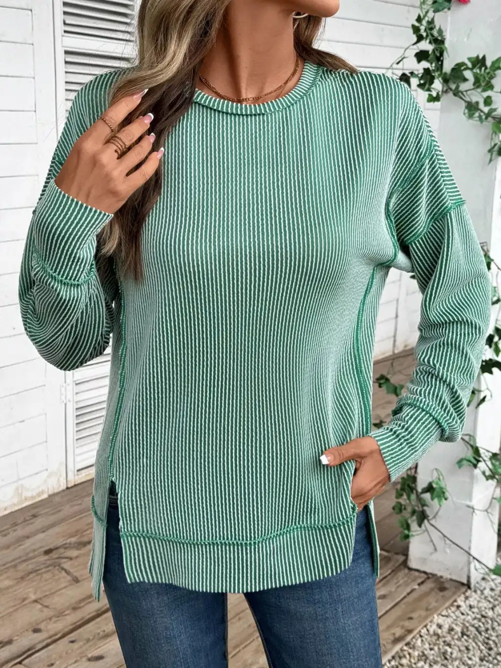 Side Slit Round Neck Sweatshirt