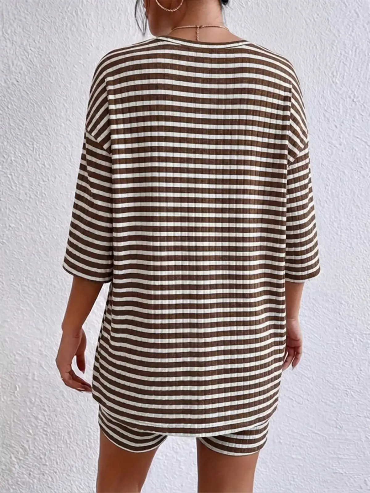 Casual Refined Striped Top and Shorts Matching Set