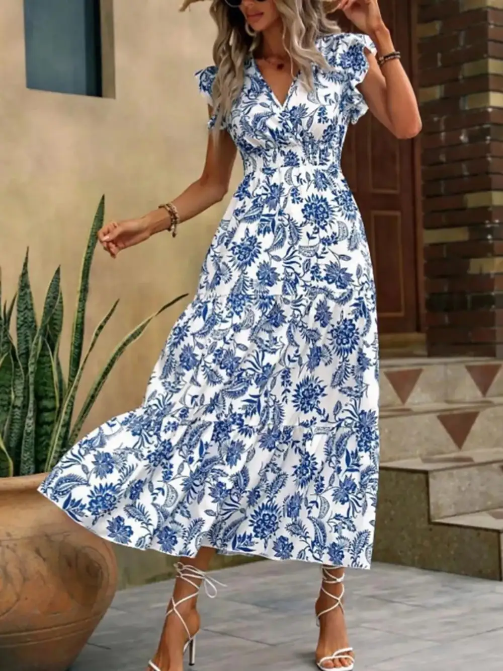 Ruffle Ruffle Sleeve Midi Dress