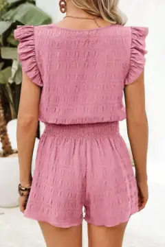 Ruffled Textured Two-Piece Top and Shorts Set