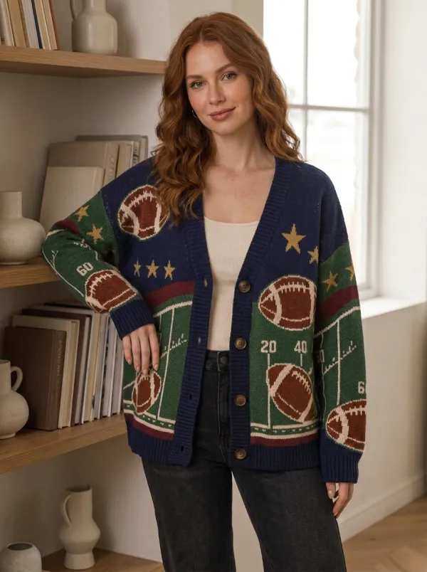 Women's Heritage Inspired Football Ball Knitted Cardigan