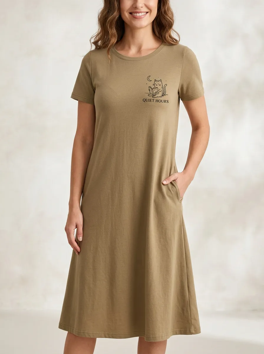 Book Lover Cat Reading Quiet Hours T-Shirt Dress