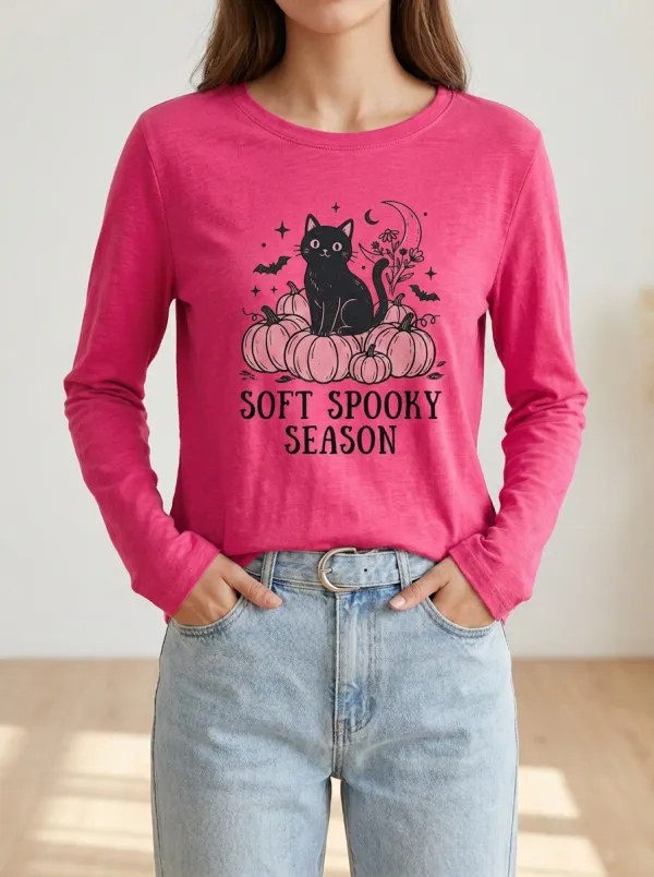 Witchy Halloween Cotton Linen Long Sleeve Top