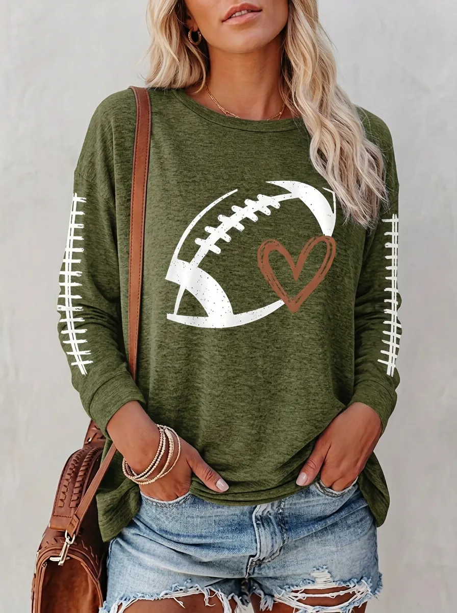 Women's Dynamic Gridiron Heart Ball Crewneck Long Sleeve T-Shirt