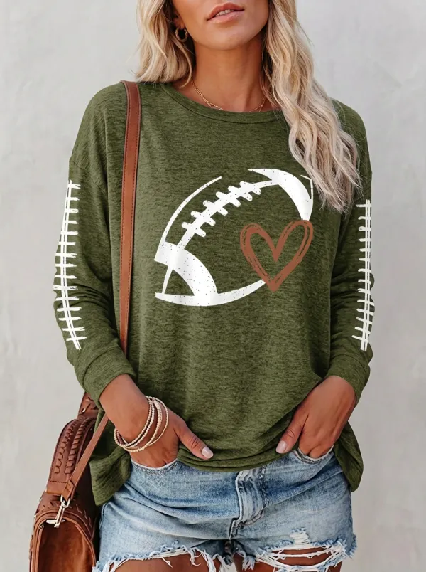 Women's Dynamic Gridiron Heart Ball Crewneck Long Sleeve T-Shirt