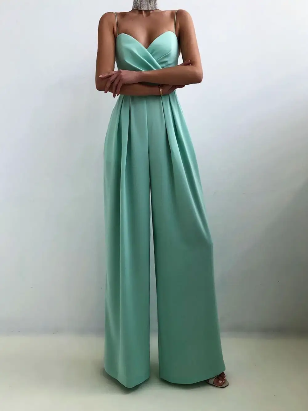 Plus Size Spaghetti Strap Wide Leg Accessory